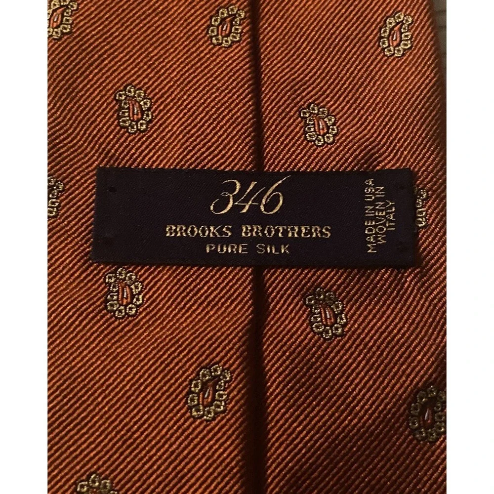 Brooks Brothers Men's 100% Silk Neck Tie‎ Orange & Gold 60